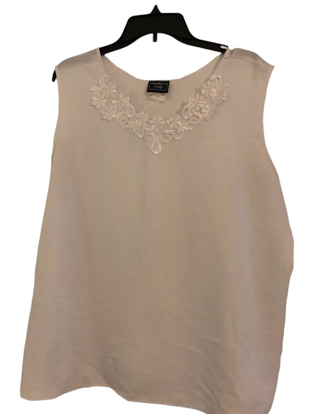 White Cottagecore Style Tank w/ Floral Lace Accented Collar Sz 18